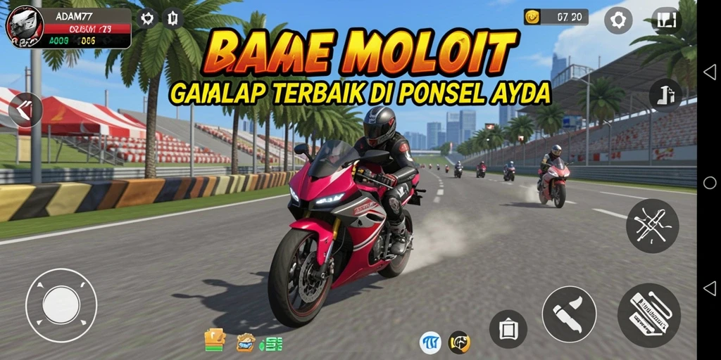 Gameplay seru balap motor di ADAM77 yang mendebarkan.