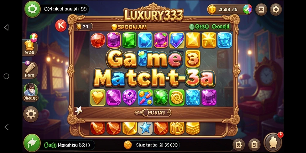 Screenshot gameplay LUXURY333 menunjukkan keindahan level Match-3 yang berwarna-warni.