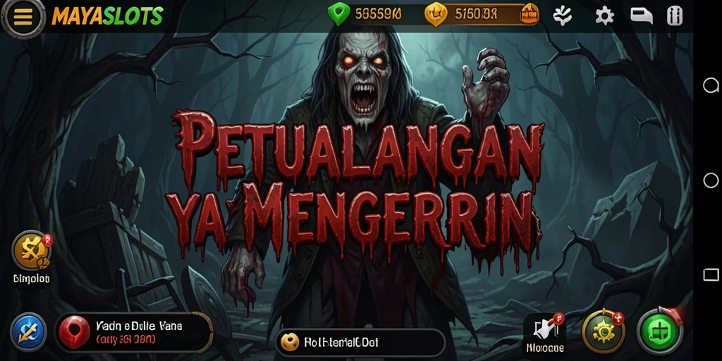 Tampilan gameplay MAYASLOTS dengan suasana horor yang mencekam dan mengesankan.