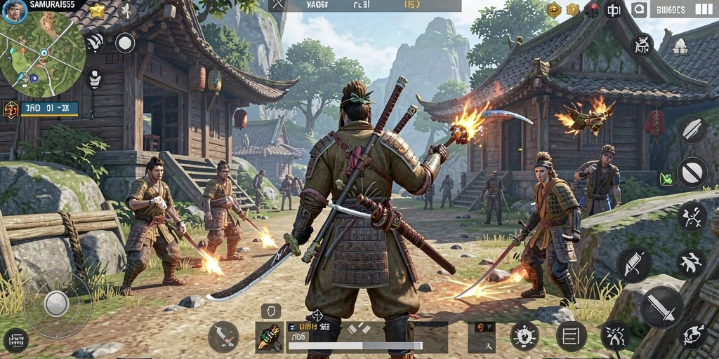 Tangkapan layar menunjukkan gameplay menarik dalam dunia terbuka SAMURAI555.