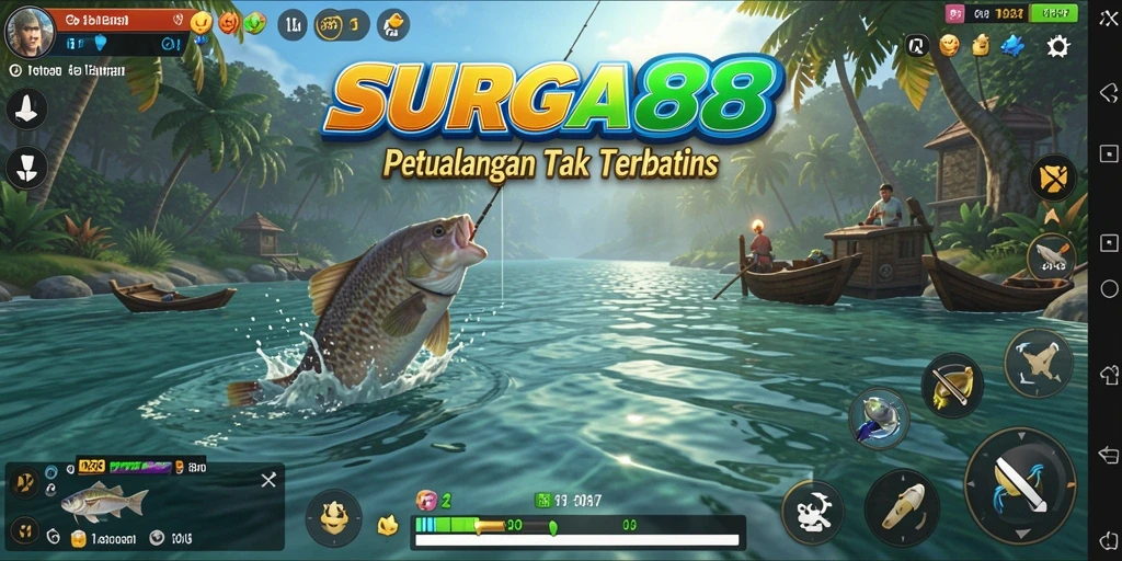 Tampilan gameplay SURGA88 yang menampilkan momen menangkap ikan yang mendebarkan.