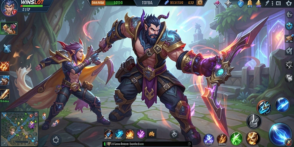 Screenshot gameplay WINSLOT yang menunjukkan aksi pertarungan MOBA.